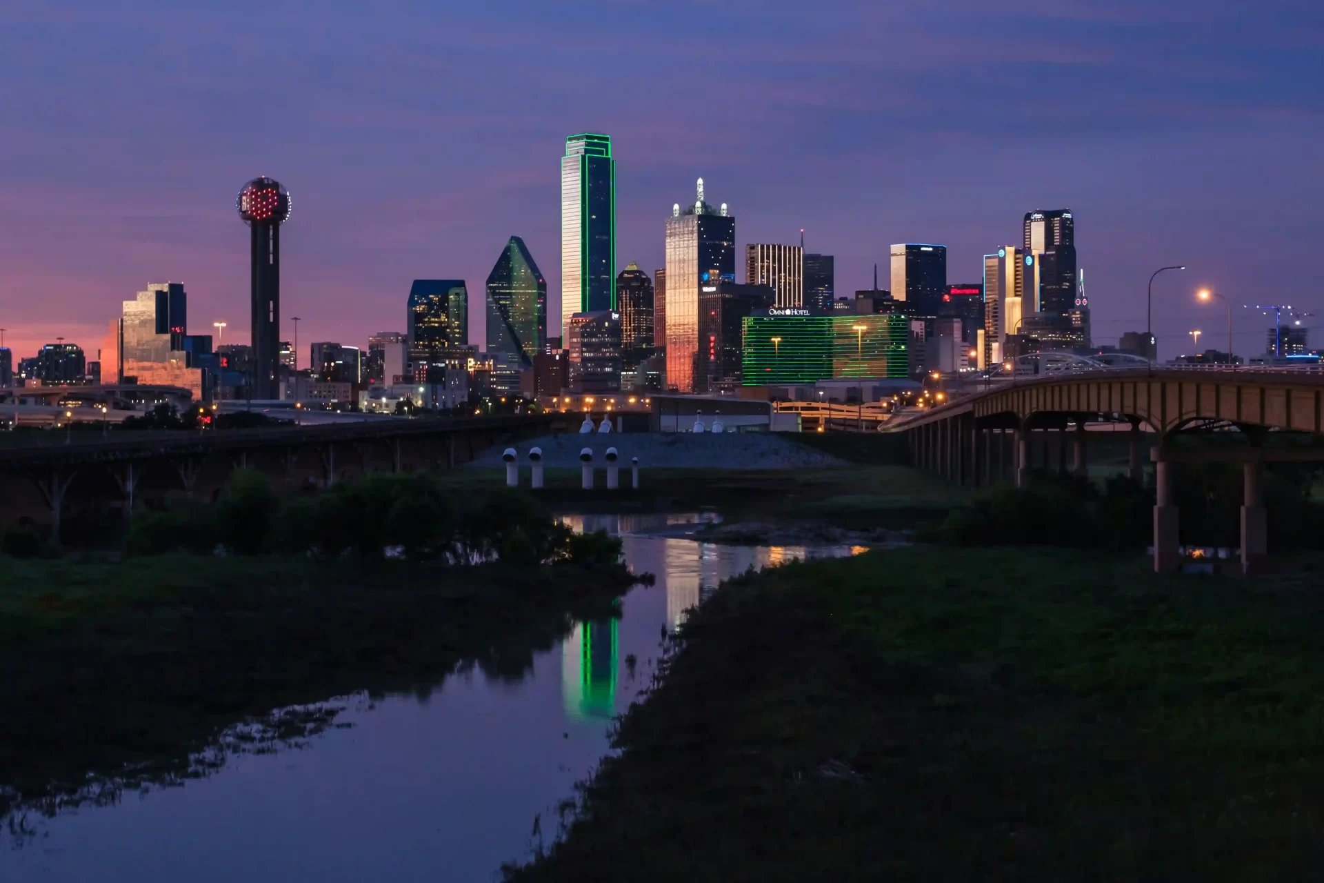 Dallas skyline in the evening.